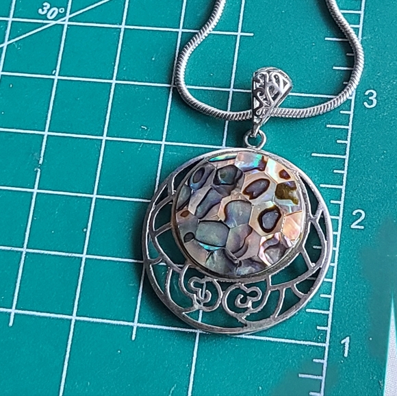 Vintage Silver and Iridescent Abalone Necklace - Picture 6 of 9